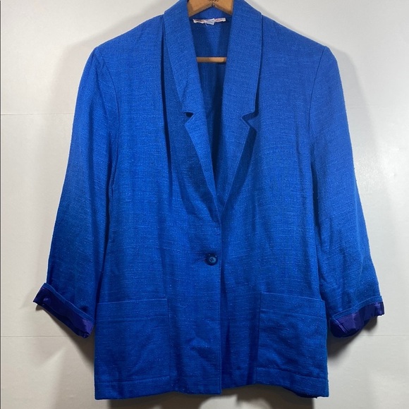 Vintage Cobalt Blue Single Button Oversized Blazer with Classic Lapel - Picture 1 of 7